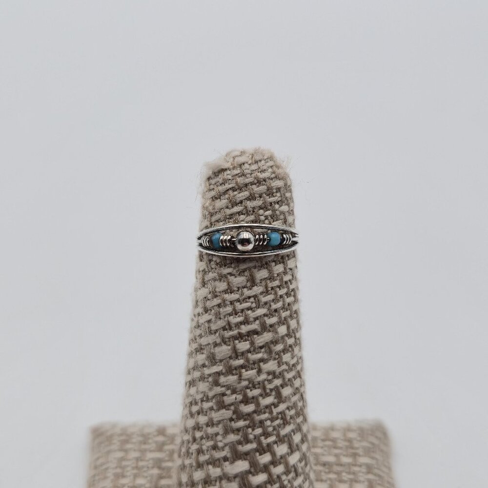 Size 3 Sterling Silver Small Handmade Blue Bead Toe Band Ring A4264